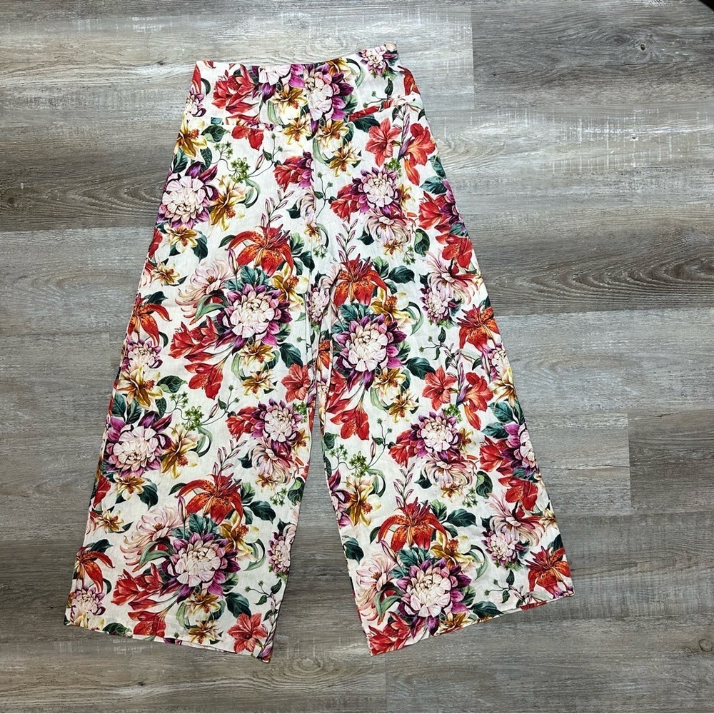 NEW LANHTROPY culotte linen pants in Full Bloom Print Small NWT wide leg - Picture 8 of 14